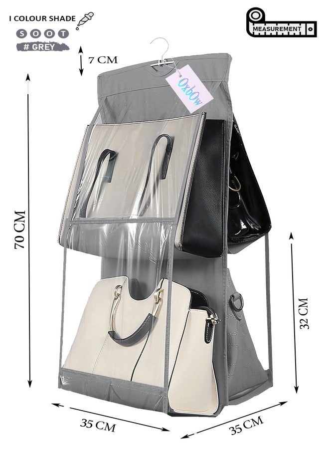 GBMI Handbag Organizer, Bag Organiser for Ladies Handbags, Purse, Clutch, clothes organiser for wardrobe, Purse Organiser With Hanger, Women, Non-Woven (4 Pocket- 75 X 35 X 35 Cm (Pack Of 2), Grey) - Image 3
